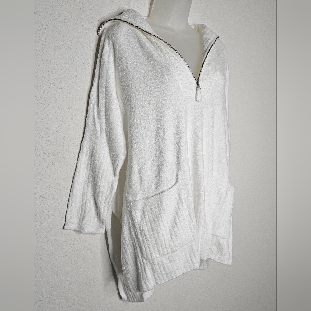 NWT Barefoot Dreams CozyChic Lite Half Zip Rolled Edge Tunic Sea Salt Soft S/M - Picture 5 of 13
